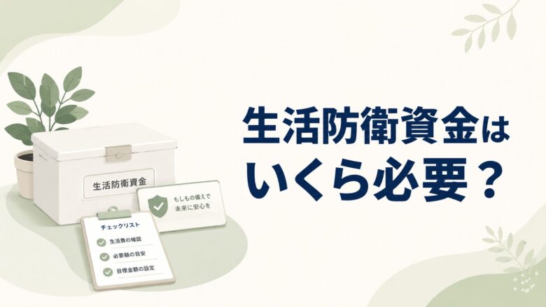 生活防衛資金と投資前のお金の整理を示す家計ボックスとチェックリストのイラスト